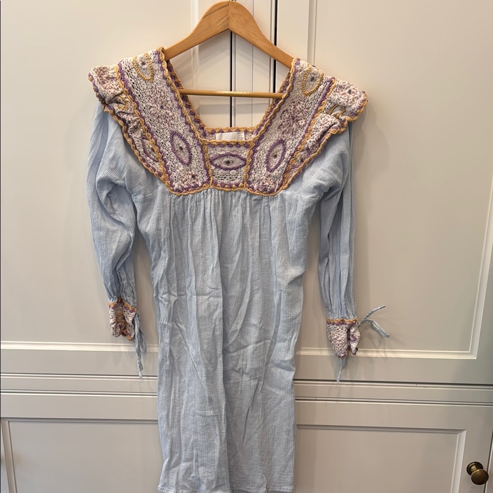 Antik Batik Sky Blue Maxi Dress with Purple and Gold Details